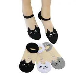 3 пары Для женщин Милые Носки с рисунком кота прозрачный твердый Цвет носки Лето Забавный Животные отдельных Женский лодка носки Meias