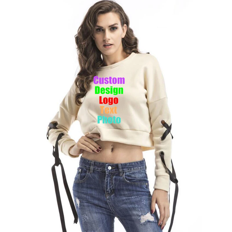 

Hot Selling Sexy Night Club Crop Too Women Short Sweatshirt Cross Bandage Female Lady Punk Rock Custom Logo Text Printed Hoodies