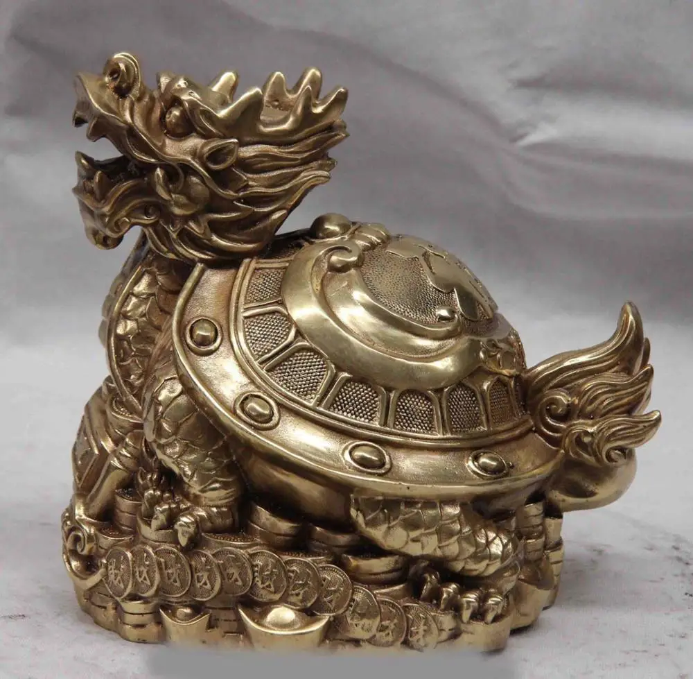 

China Copper Brass Wealth Money Blessing Dragon turtle Tortoise Cuckold Statue