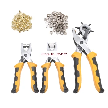 

3Pcs/Set Multifunctional Punch Hand Plier Duty Leather Belt Hole With 200 Grommets 07NOV