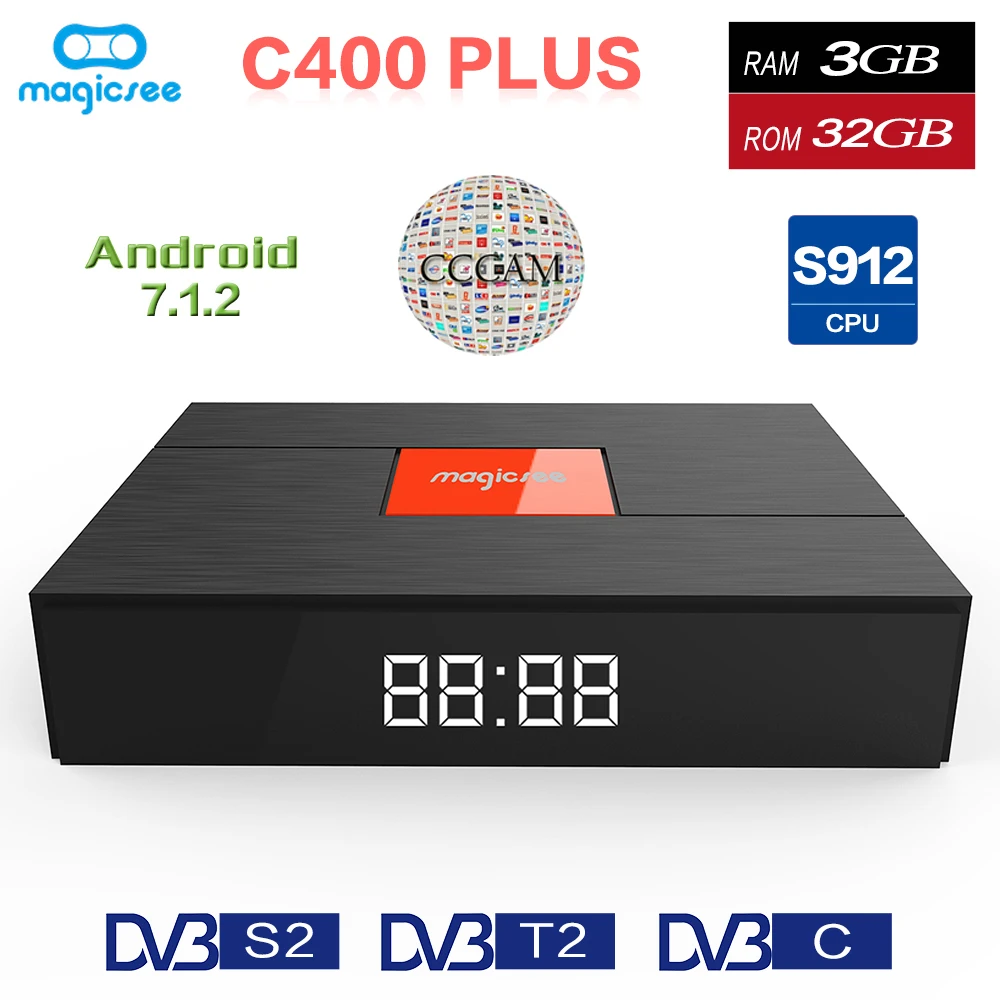

Magicsee C400 Plus Set Top Box DVB T2/S2/C Amlogic S912 Android 7.1.2 3GB+32GB 4K UHD TV Box Support European Cccam pk KIII Pro