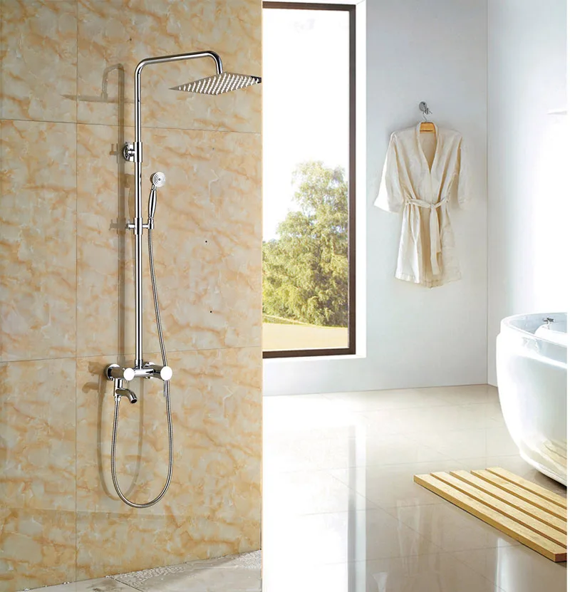 

Wall Mounted 8-in Square Shower Set Bathroom Chorme Polish Faucet Mixer Faucet