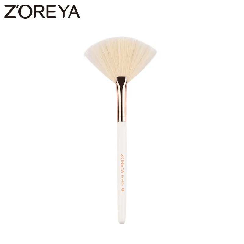 ZOREYA бренд белая ручка веер макияж кисти удобные синтетические волосы розовый Золотой наконечник косметические инструменты для макияжа лица - Handle Color: white
