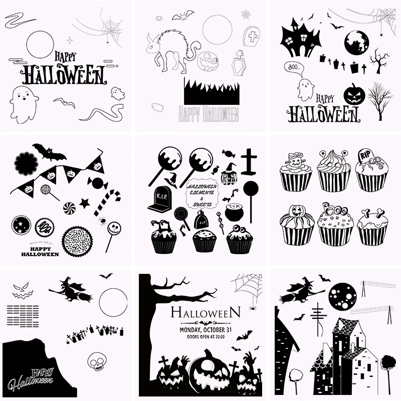 

YaMinSanNiO 18 Styles Halloween Clear Stamps for Scrapbooking Phrases Cute Ghost Hug Card Album Rubber Stamp Decorative New 2019