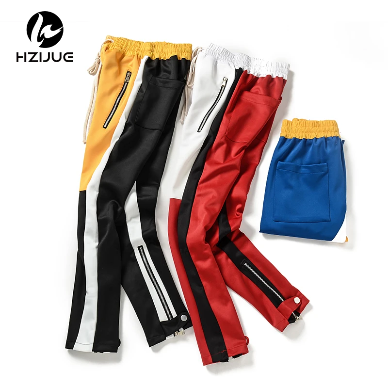 

HZIJUE Vintage Color Block Patchwork Sweatpants 2018 Men's Hip Hop Side Zipper Casual Elastic Waist Joggers Pants Streetwear men