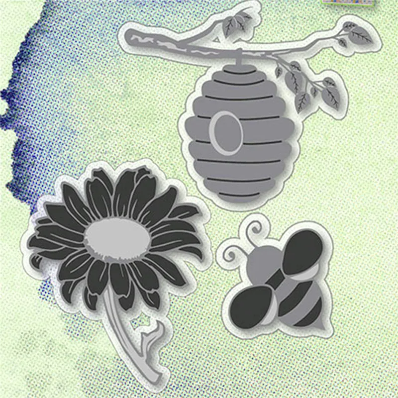 

YaMinSanNiO Metal Cutting Dies and Clear Stamps Scrapbooking for Card Making Embossing Cuts New Craft Bee Hive Sunflower Dies