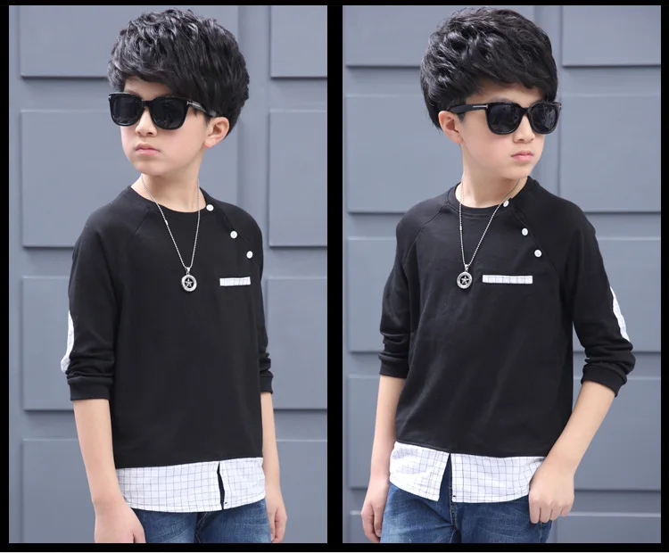 casual black gray patchwork children tops tees boys long sleeve t shirts kids 2017 new spring autumn teenage boys t shirt clothing (6)