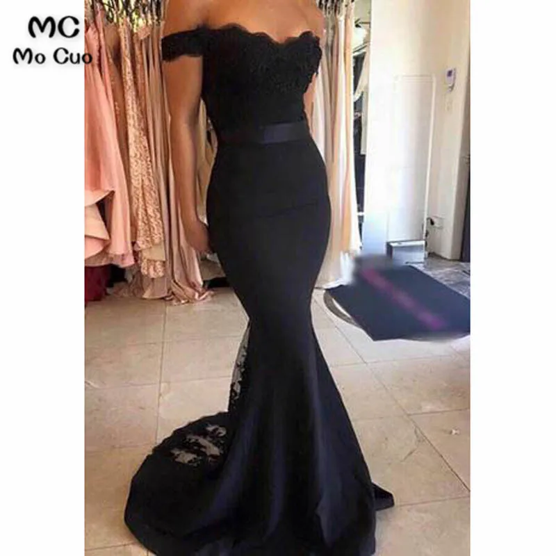 

Mocuo 2018 Dark Blue Mermaid Bridesmaid Dresses Long Formal Women Vestidos Elastic Satin Off Shoulder Bridesmaid Dress