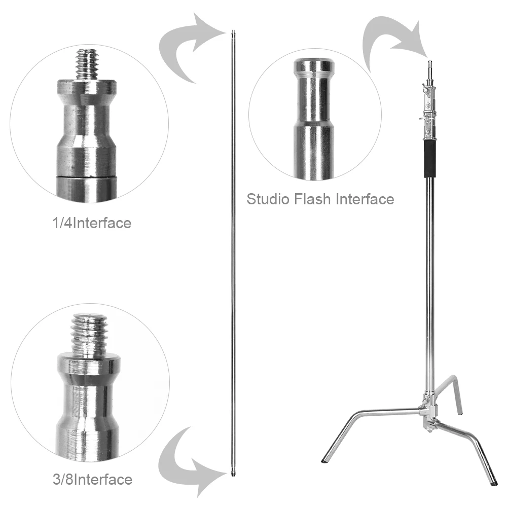 Металлическая стойка с максимальной высотой 13" /330 см регулируемая отражательная стойка с 50"/128 см держателем и 2 шт. рукояткой для Stuido