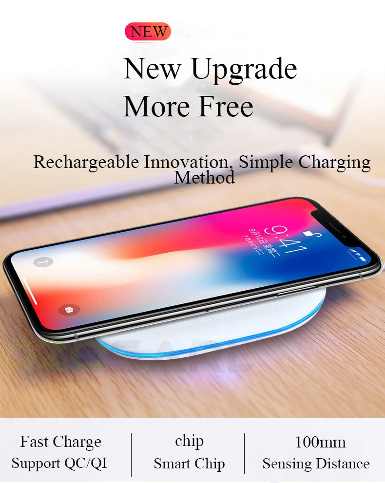 OZOSARL для iPhone X 8 плюс Qi Быстрая зарядка Беспроводной зарядки Овальный для iPhone 8 8 Plus для samsung Galaxy S8 S9 Беспроводной Зарядное устройство