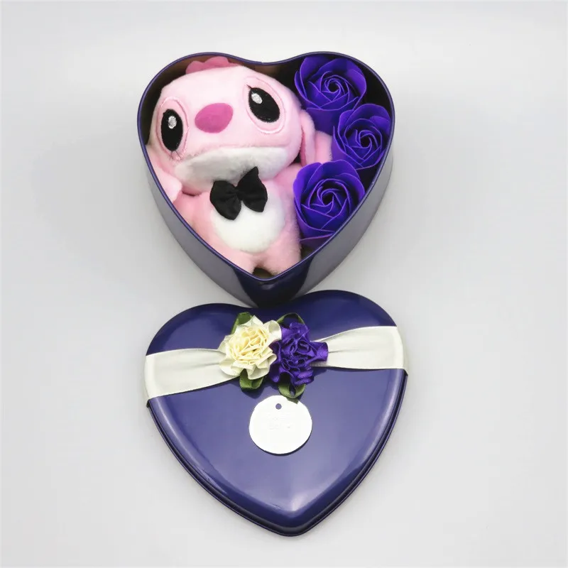 Ручной работы милые плюшевые игрушки, Стич с мылом цветы подарок в форме сердца коробка Святого Валентина и день рождения для девочек - Цвет: 7