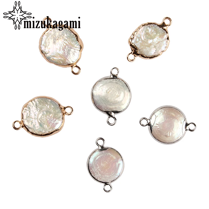 1pcs 19*21mm Natural Pearl Pendant Round Charms Pendants Double Hole