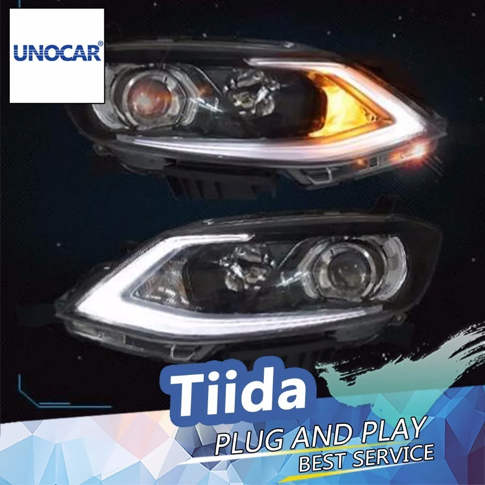 UNOCAR For Nissan Tiida headlights 2016 2017 led headlight Head Lamp drl projector H7 hid Bi-Xenon Lens | Автомобили и мотоциклы