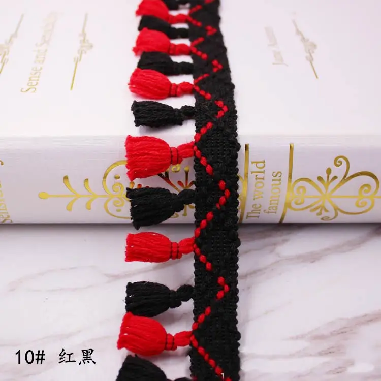 10 red and black 1 ярдов/партия кисточка бахрома отделка Ткань кисточки бахрома кружево отделка с кисточками для украшения штор DIY Швейные аксессуары - Цвет: 10 red and black