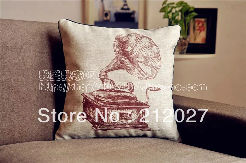 Free Shipping French Country Retro Vintage Gramophone Cotton Linen Free Shipping French Country Retro Vintage Gramophone Cotton Linen Decoratvie Cushion Cover Pillow 45cm X45cm In From Home Garden On