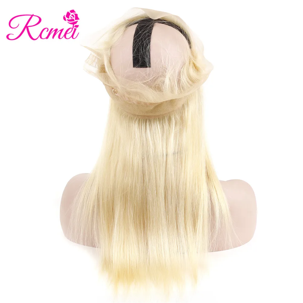 Rcmei предварительно сорвал 360 кружева фронтальное Закрытие с волосами младенца Remy бразильские прямые волосы 613 блонд цвет Закрытие 130% Плотность