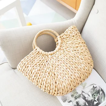 

Women's Handbags Straw Bag for Women Basic Solid Color Hand-cut Hollow Semi-circle Travel Beach Weaving Handbags Bolsa Feminina