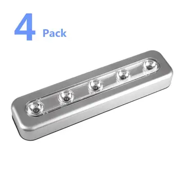 

4PCS LED Bar Light Night Lamps Home wardrobe 5LED Bright Battery Operated Bulb Stick On Push On Strip Lights Kitchen Cupboard
