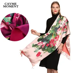 CAVME зима Настоящее шелковый кашемировый шарф для Для женщин элегантные женские Шарфы страна КИТАЙ с цветочным принтом плотные шелковая