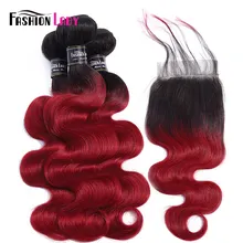 Модные женские предварительно цветные человеческие волосы Омбре ЦВЕТ T1B/Бург перуанская волна тела 3 пучка с закрытием 4x4 средняя часть не Реми