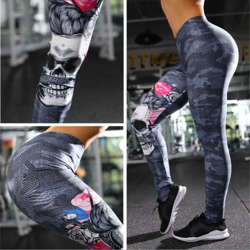 

New Arrival jogging Leggings Women Skull Head 3D Printed Camouflage Fitness Legging Workout Leggins Slim Elastic Pants Legins