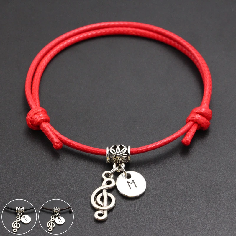 

A-Z English Alphabet Music Sign Charm Red Thread String Bracelet Handmade Diy Lucky Rope Bracelet For Women Men Jewelry