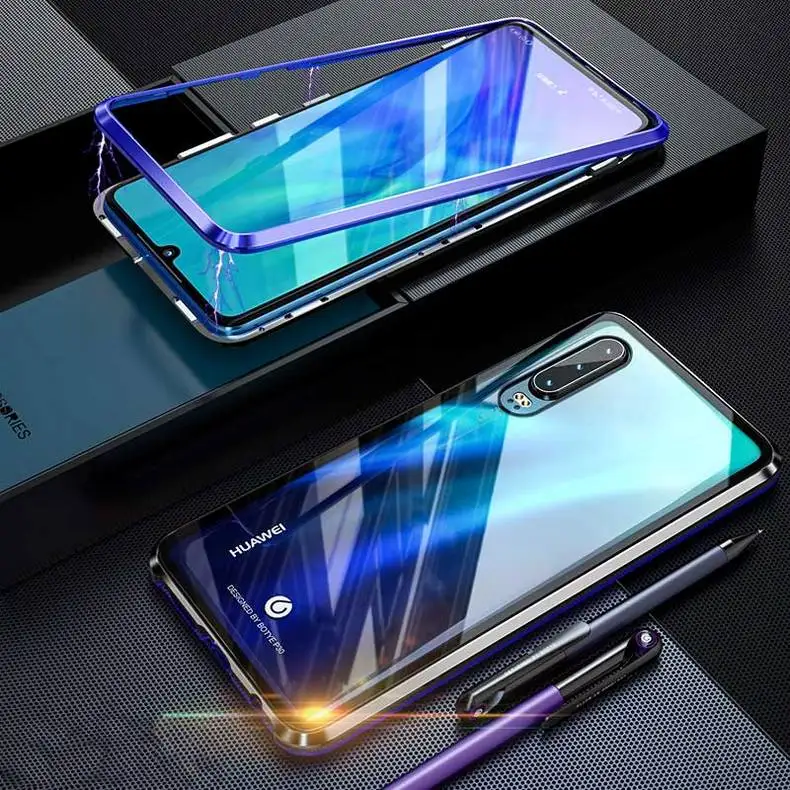 Магнитный металлический чехол для huawei P30 Pro, прозрачный роскошный чехол из закаленного стекла, откидная крышка для huawei P 30 Pro Lite, чехол, аксессуары для мужчин