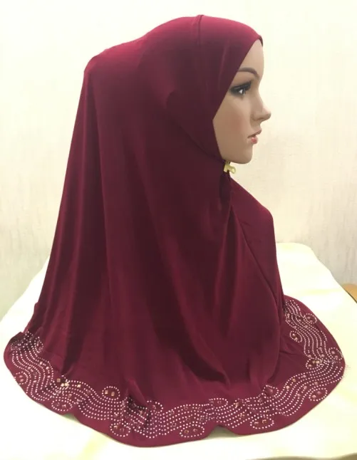 

H1348 the most suitable size pull on hijab, instant pray hijab with stones,islamic scarf,fast delivery