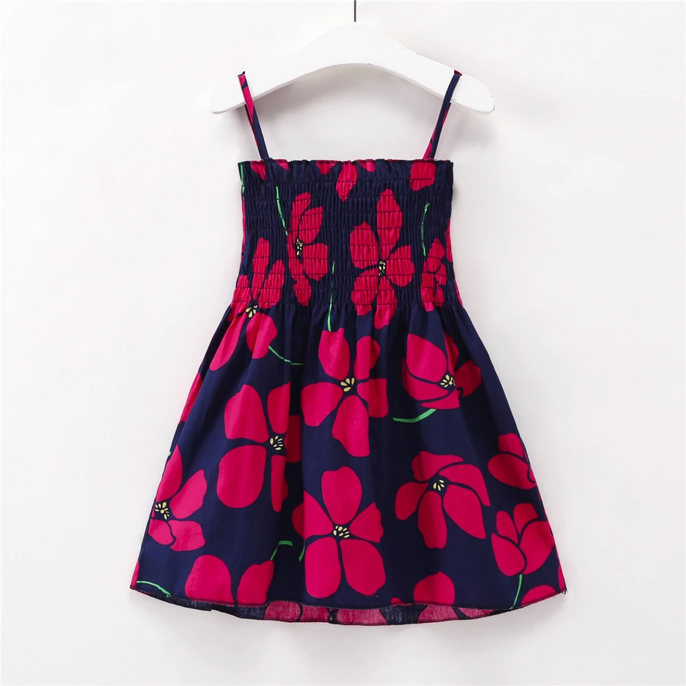 

1-7Y Kids Girl Dress Sleeveless Baby Sling Dresses Summer Children Cotton Clothing Toddler Girls White Princess Dress Red Flower