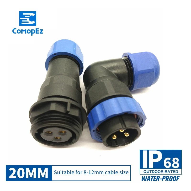 

Waterproof Connector SP20 Type IP68 Cable Connector Plug & Socket Male And Female 2 3 4 5 6 7 9 10 12 14Pin SD20 Ninety Degrees