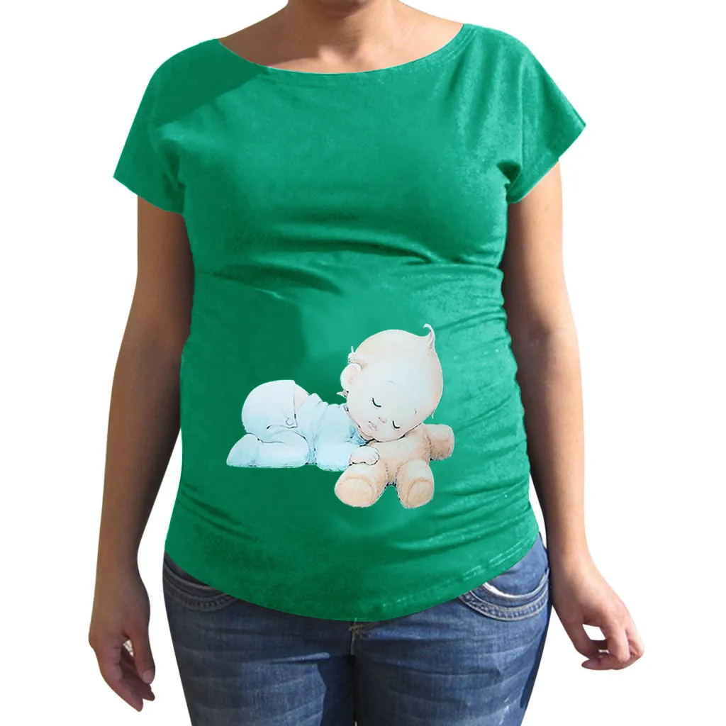 MUQGEW pregnant clothes nursing top Maternity Cute Letter Print Multicolor O-Neck Short Sleeve T-shirt Pregnant Tops hamile