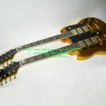Гитары Золото Топ 3 Двухместный Средства ухода за кожей Шеи Электрогитары ушка инкрустация грифа