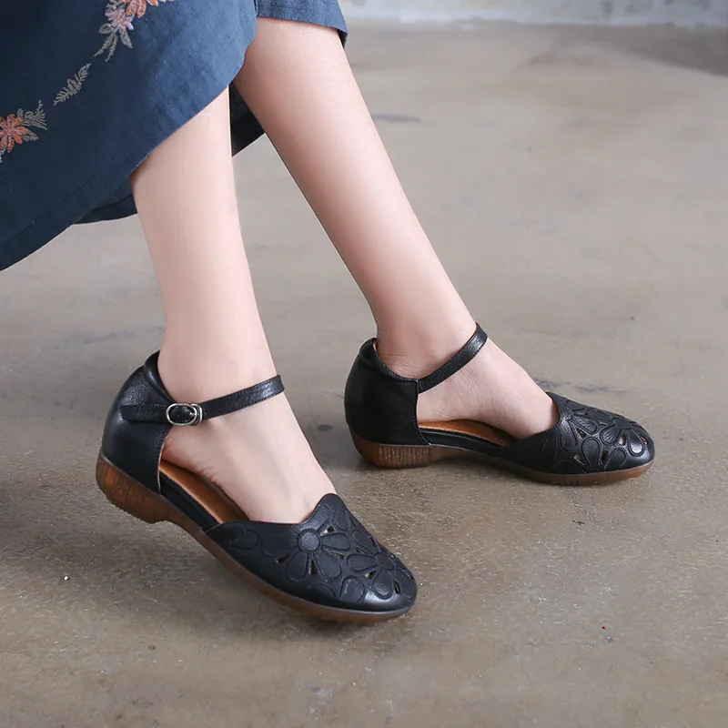 

National style leather hollow sandals female 2019 summer shoes women embroidered shoes medium heel handmade Actmdall