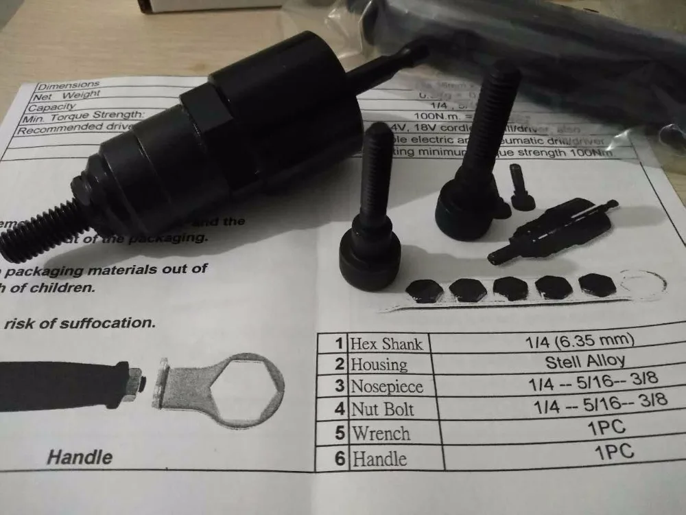 

1/4 5/16 3/8 Electric Rivet Nut Gun Steel and Alu Battery Riveter Adapter SAE Insert Nut Cordless Drill Adaptor Riveting Tools