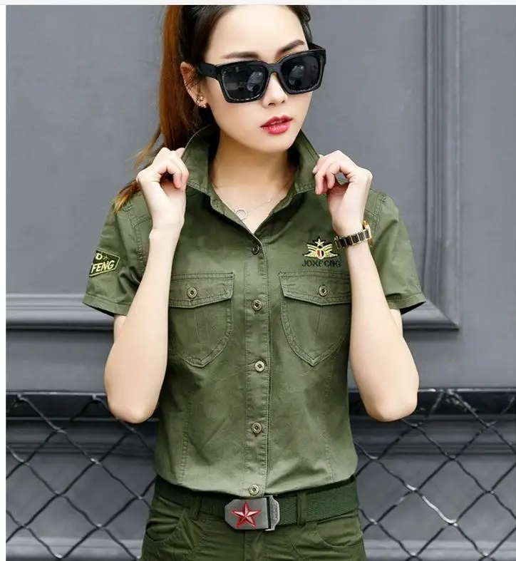 Summer Women Tooling Shirts Short Sleeves Single Breasted Plus Size
