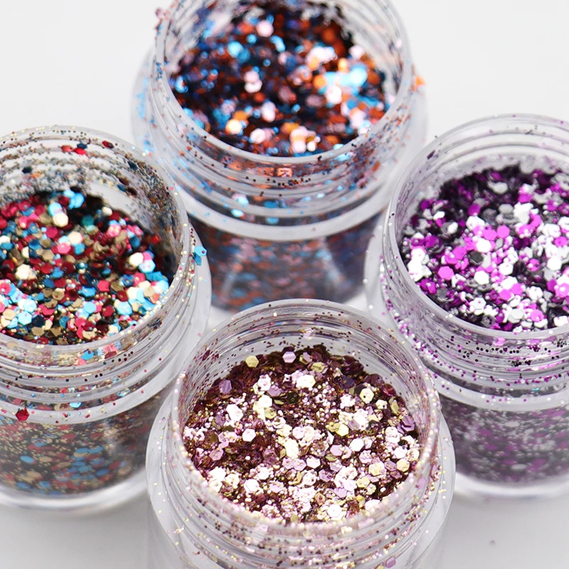 

WAKEFULNESS 4Boxes Pink Shiny Nail Glitter Set Multi-size Mix Colorful Nail Sequins Powder Manicure 3D Nail Art Decorations Kit