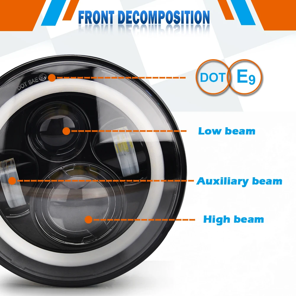 Со светом 7 дюймов светодиодный фары DRL& Hi/Lo луч 50 Вт 30 Вт Halo Кольцо Янтарный Ангел глаз для Niva Мотоцикл Jeep Lada 4x4 УАЗ 12 В 24 В