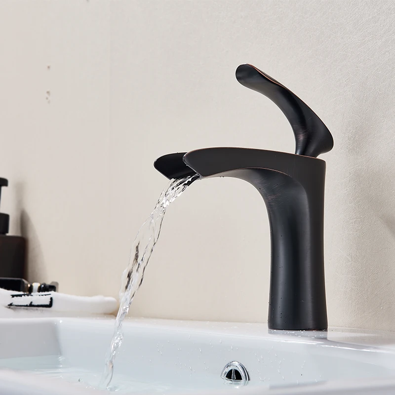 

Basin Faucet Deck Mounted Mixer Waterfall Tap Cold Hot Single Lever Bathroom Sink Faucet