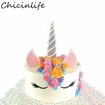 

Chicinlife 5Pcs Handmade Unicorn Horn Ears Eyelash Cake Toppers Unicorn Party Decoration Baby Shower Kids Birthday Party Supplie