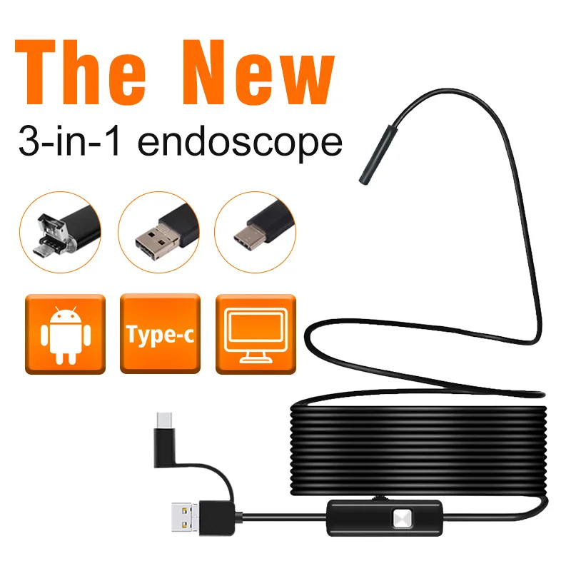 5,5 мм USB эндоскоп камера 3 в 1 Android эндоскоп с 6 светодиодный водонепроницаемый инспекционный бороскоп для Android PC Тип C эндоскоп
