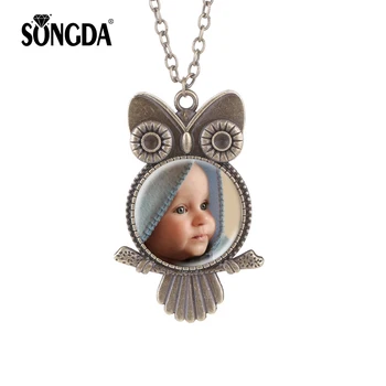 

SONGDA Custom Jewelry Personalized Photo Necklace Chic Owl Pendant Logo/Family Member/Pet/Anime Figure/Game 3D Effect Glass Dome