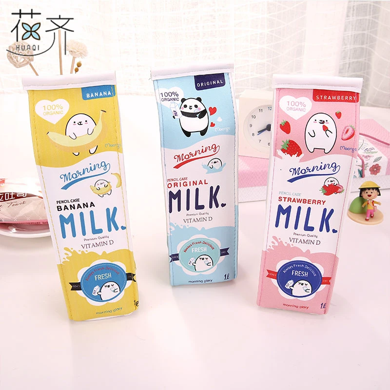 

Creative Simulation Milk Box PU Leather Pencil Case Creativity Organizer Bag Kawaii kids gift Stationery School Supplies