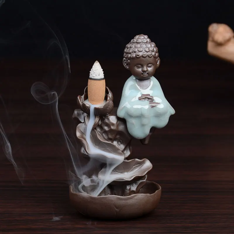 Creative Small Buddha Mountain Stream Backflow Incense Cones Burner