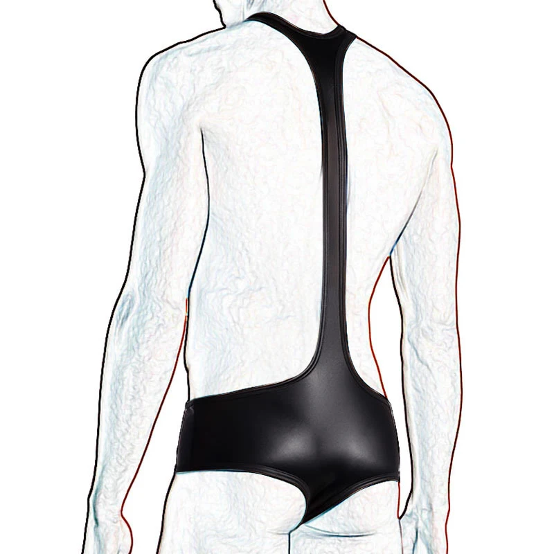 Mens One-piece Wet Look Faux Leather Sexy Wrestling Singlet Jockstrap Erotic Mankini Bodysuit Underwear Jumpsuit Lingerie