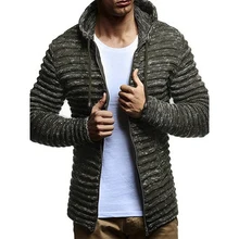 Горячая Распродажа, мужской свитер с капюшоном на шнурке, осенние модные однотонные свитеры на молнии, повседневный теплый вязаный джемпер, мужские пальто