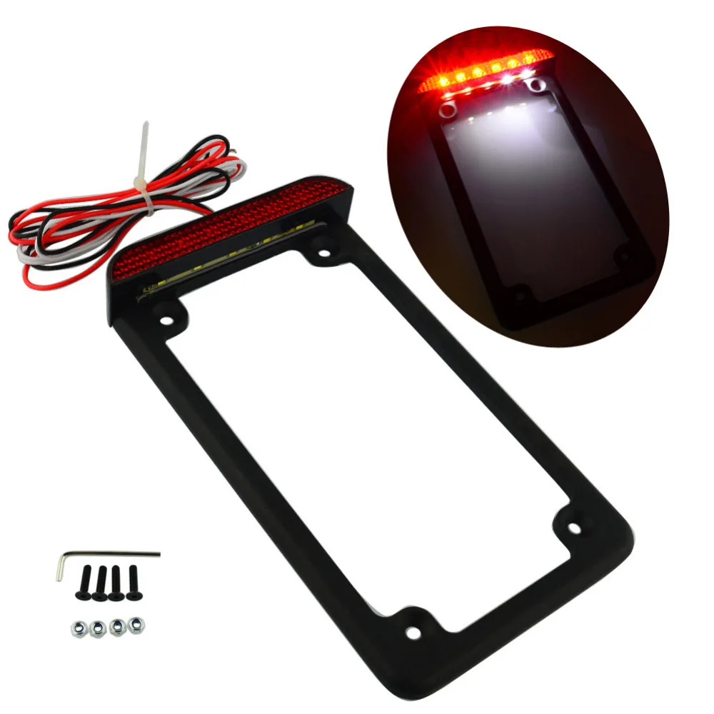 3" Aluminum Universal Motorcycle LED License Plate Frame With LED Tail