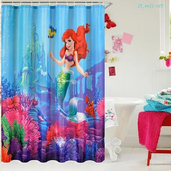 

Cartoon Mermaid Shower Curtain Sea World Bath Curtains Big bathroom shower Curtains