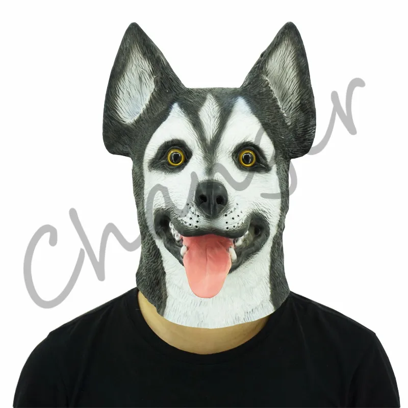 Panting Siberian Husky Dog Head Mask Halloween Party Costumes Fancy