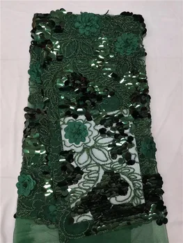 

African Lace Fabric 2019 High Quality Lace Sequins Fabric French Nigerian Beads Lace Fabric 3d Embroidery Wedding Lace green