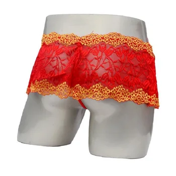 

Fashion Male Lace Edge T Pant Man Underwear Men Sexy T-back Thongs skirt pant Gay Male Funny G String Jockstrap Panties Bikini